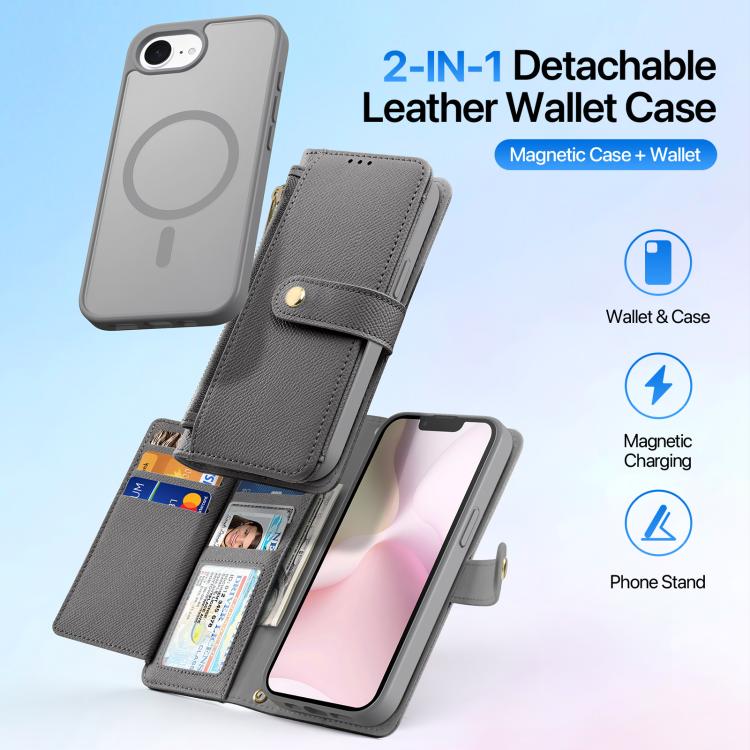 Estuche para Teléfono Dux Ducis Lawa Series 2 En 1 para iPhone 16E con Cremallera Desmontable Magsafe y Cordón (Gris)
