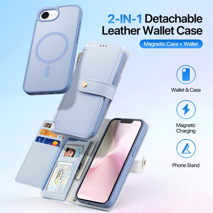 Funda para Teléfono Dux Ducis Lawa Series 2 En 1 para iPhone 16E con Cremallera Desmontable Magsafe y Cordón (Azul Claro)