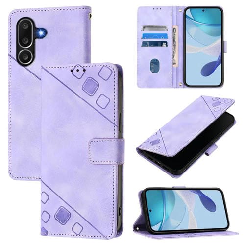 Funda de piel con relieve para Samsung Galaxy M56 5G (morado claro)