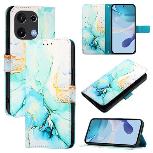Funda de Cuero con Tapa para Umidigi Note 100 Pt003 (Verde) con Diseño de Mármol