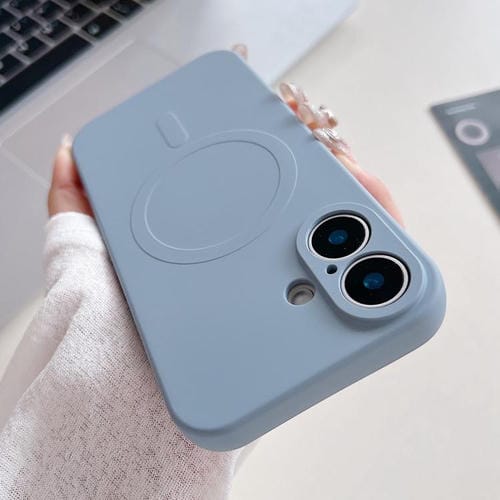 Funda magnética MagSafe de silicona líquida de color sólido para iPhone 17 (lila y morado)