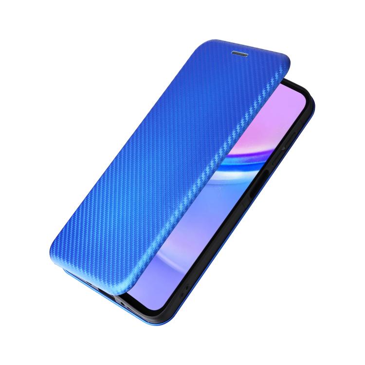 Funda de cuero con textura de fibra de carbono para Samsung Galaxy A17 5G (azul)