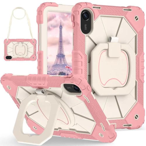 Funda híbrida de silicona con diseño de robot para Xiaomi Redmi Pad 2 11 2025 (color oro rosa y beige)