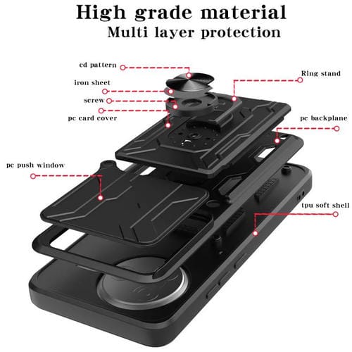 Funda deslizante de TPU y PC con ranura para tarjetas para Xiaomi Poco F7 Pro (negro)