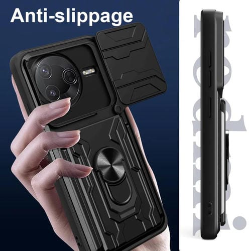 Funda deslizante de TPU y PC con ranura para tarjetas para Xiaomi Poco F7 Pro (oro rosa)