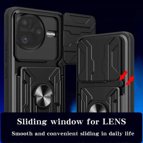 Funda deslizante de TPU y PC con ranura para tarjetas para Xiaomi Poco F7 Ultra (negro)