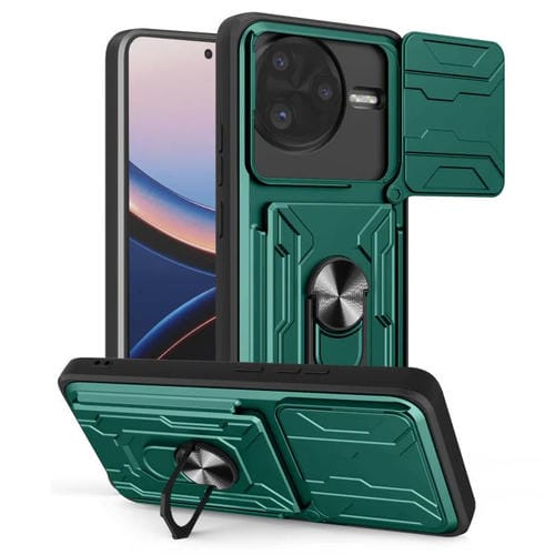 Funda deslizante de TPU y PC con ranura para tarjetas para Xiaomi Poco F7 Ultra (verde oscuro)