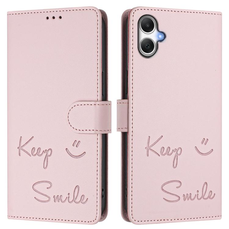 Funda de cuero con relieve RFID para Samsung Galaxy A07 4G (rosa)