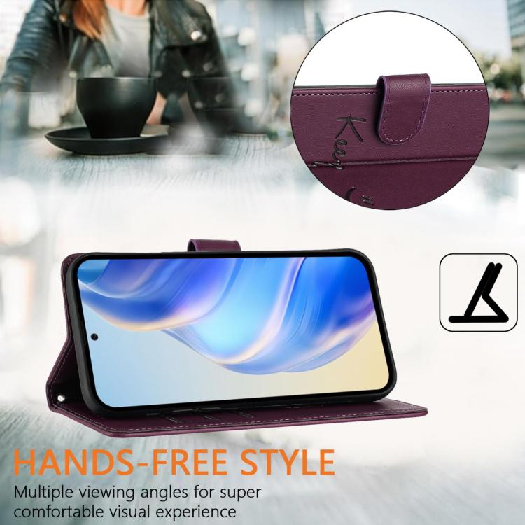 Funda de cuero RFID con relieve sonriente para Samsung Galaxy A07 4G (violeta)