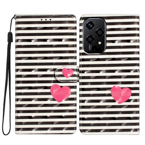 Funda de Cuero con Patrón 3D Global para Honor 200 Lite (Corazón Rayado)