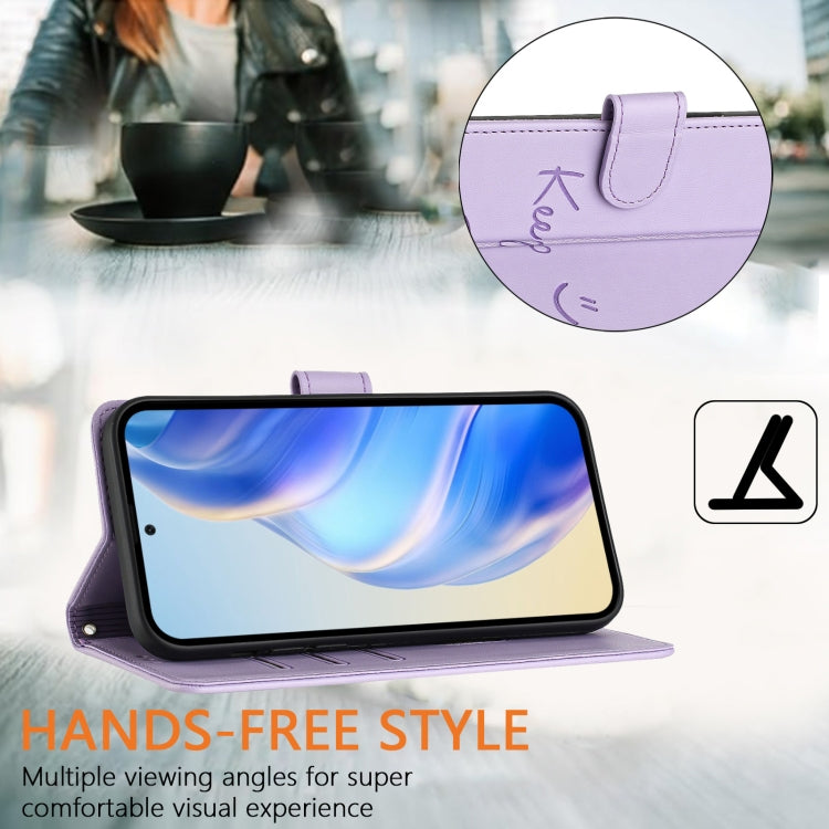 Funda Cuero Rfid Relieve Sonriente Tecno Spark 20 Pro 5G (Morado Claro)