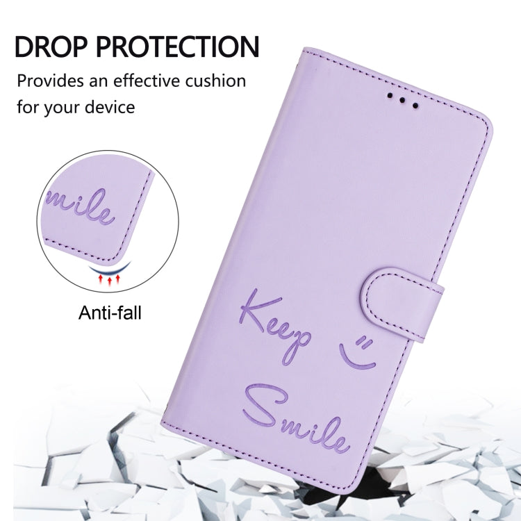 Funda Cuero Rfid Relieve Sonriente Tecno Spark 20 Pro 5G (Morado Claro)