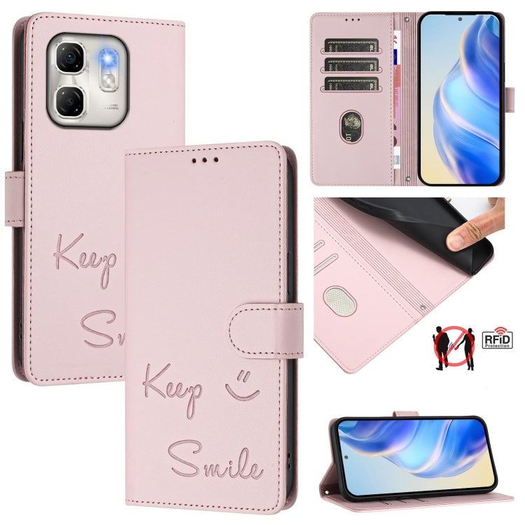 Funda de Cuero Rfid con Relieve Sonriente para Infinix Hot 50I 5G y Smart 9 4G (Rosa)
