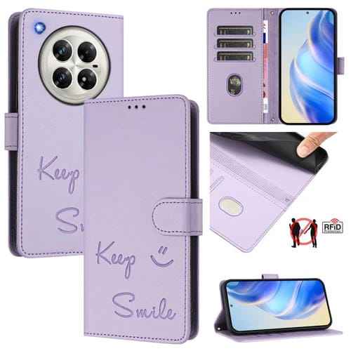 Funda de Cuero Rfid con Relieve Sonriente para Teléfono Infinix Zero 40 4G/5G (Morado Claro)