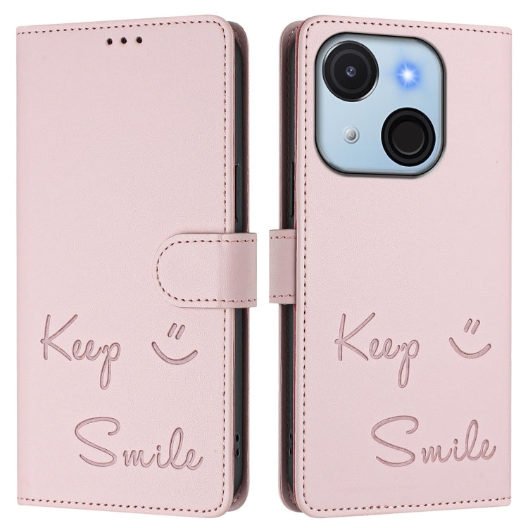 Funda de Cuero Rfid para Teléfono Itel A50C con Relieve Sonriente (Rosa)
