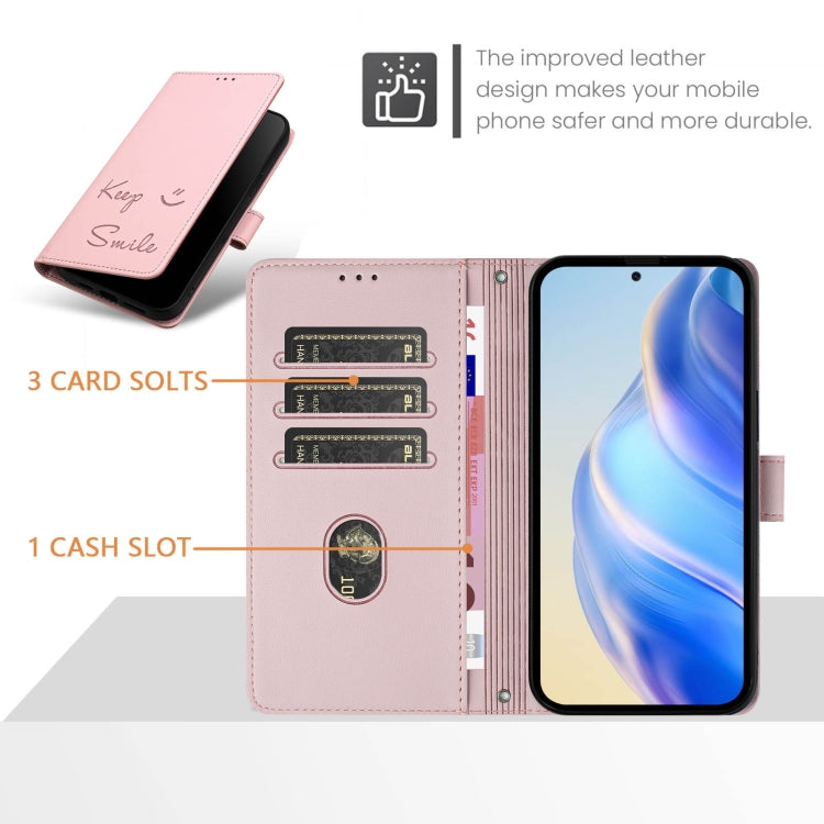 Funda de Cuero Rfid para Teléfono Itel A50C con Relieve Sonriente (Rosa)