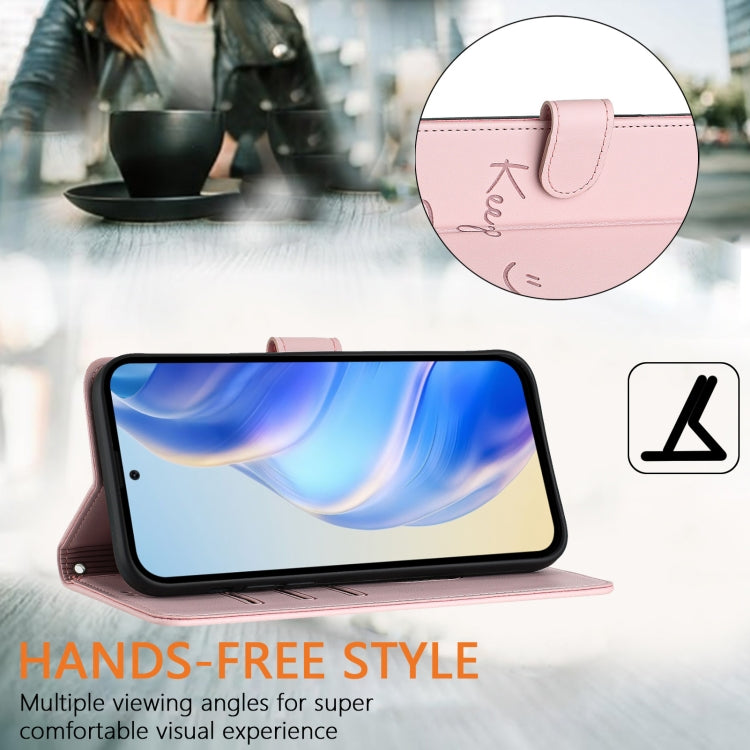 Funda de Cuero Rfid para Teléfono Itel A50C con Relieve Sonriente (Rosa)
