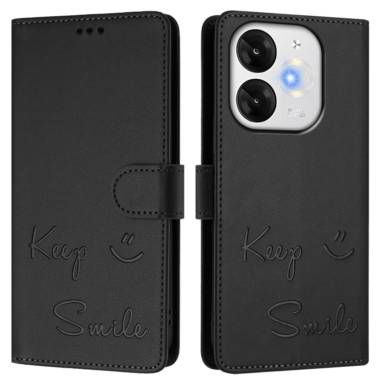 Funda de Cuero Rfid para Teléfono Itel A80 4G con Relieve Sonriente (Negra)