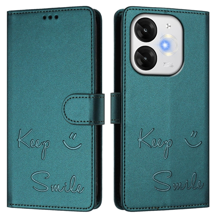 Funda de Cuero Rfid con Relieve Sonriente para Teléfono Itel A80 4G (Verde Pavo Real)