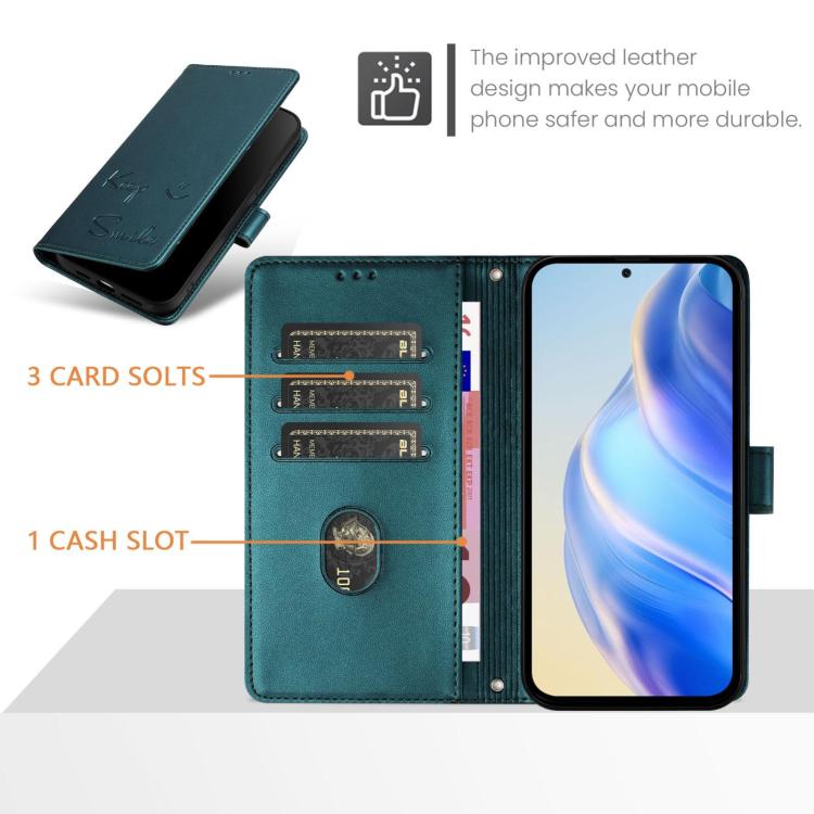 Funda de Cuero Rfid con Relieve Sonriente para OnePlus 13R Ace 5 Pro 5G (Verde Pavo Real)