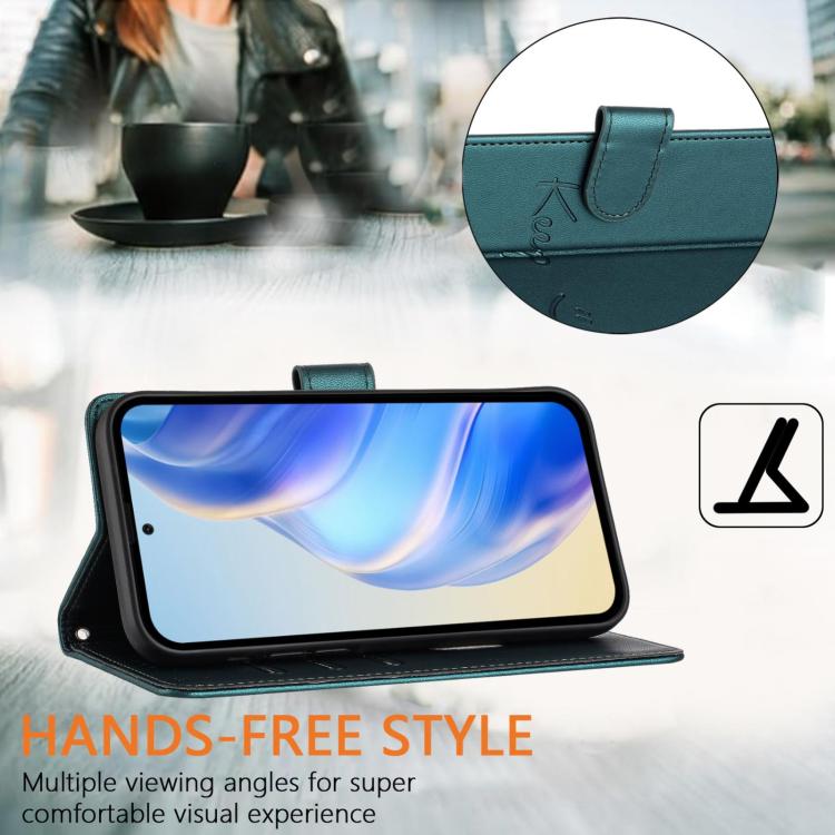 Funda de Cuero Rfid con Relieve Sonriente para OnePlus 13R Ace 5 Pro 5G (Verde Pavo Real)