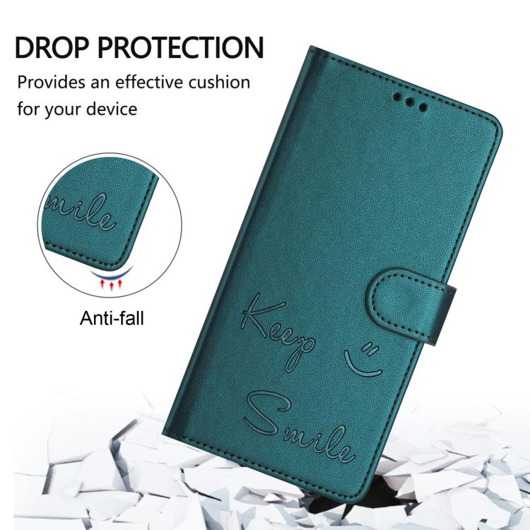 Funda de Cuero Rfid con Relieve Sonriente para OnePlus 13R Ace 5 Pro 5G (Verde Pavo Real)