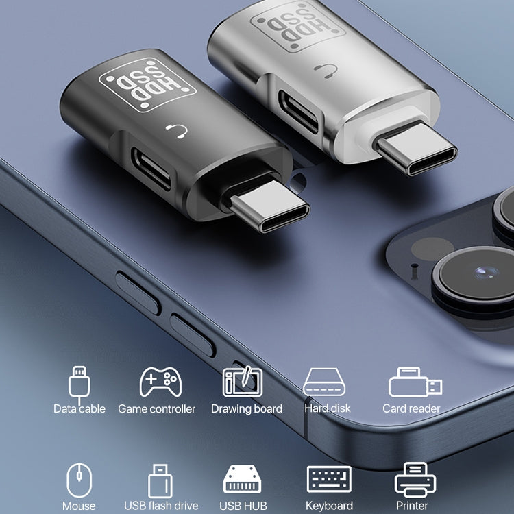 Adaptador Usb-C a Usb y Usb-C Otg compatible con Auriculares y Datos (Negro)
