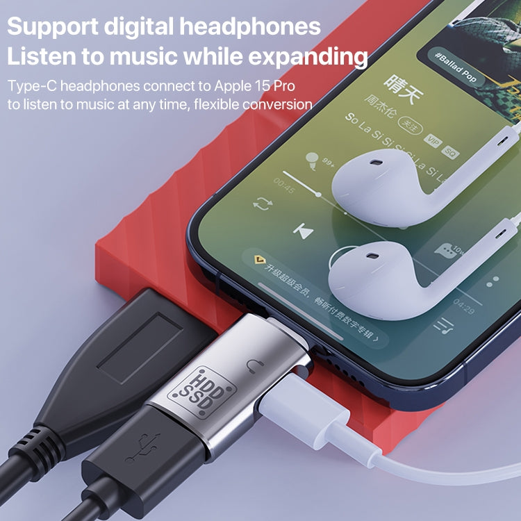 Adaptador Usb-C a Usb y Usb-C Otg compatible con Auriculares y Datos (Negro)