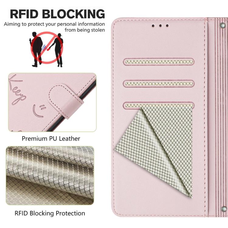 Funda de Cuero RFID con Relieve Sonriente para Huawei Nova 13/Nova 12 (Rosa)