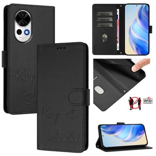 Funda de Cuero Rfid con Relieve Sonriente para Huawei Nova 13 y Nova 12 (Negra)