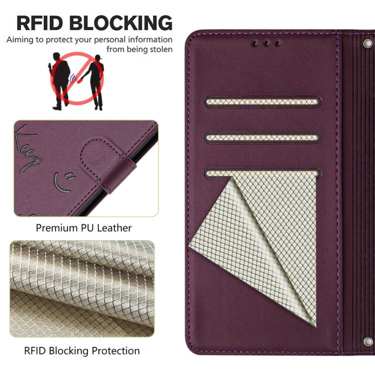 Funda Cuero Rfid Huawei Nova 13/Nova 12 con Relieve Sonriente (Violeta)