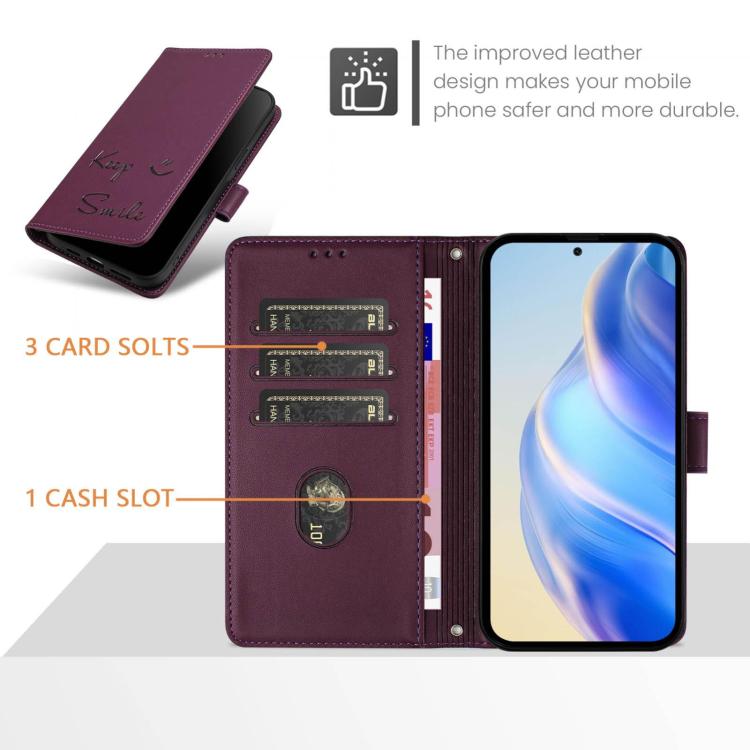 Funda de Cuero Rfid con Relieve Sonriente para Huawei Nova 13 Pro (Violeta)