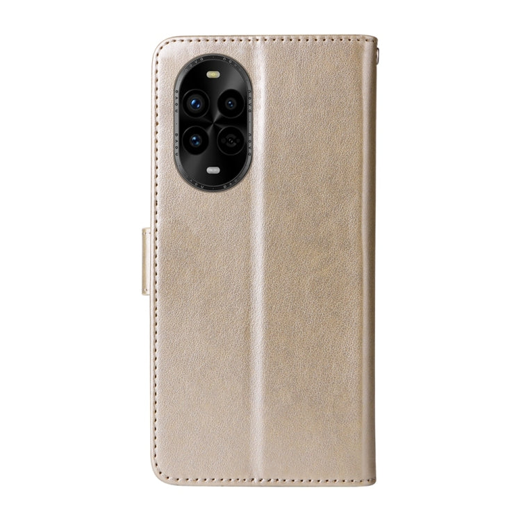 Funda de Cuero Huawei Nova 13 Pro con Diseño de Mariposas y Flores en Relieve (Dorada)