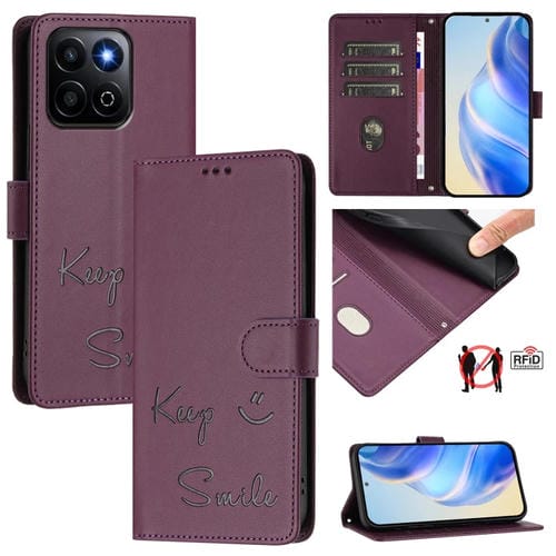 Funda de Cuero Rfid con Relieve Sonrisa Global para Honor 200 Smart 5G (Violeta)