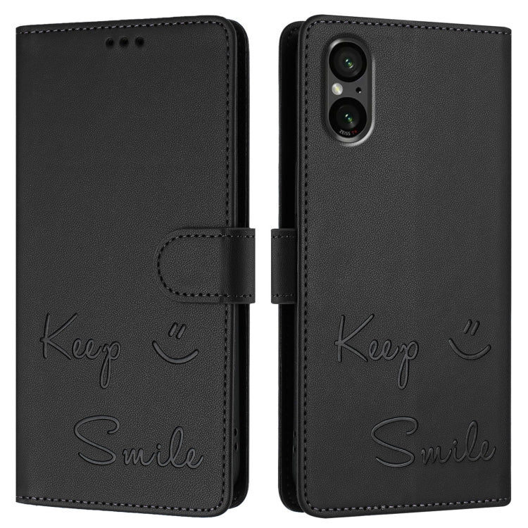 Funda de Cuero Rfid con Relieve Sonriente para Sony Xperia 1 V 5G (Negra)