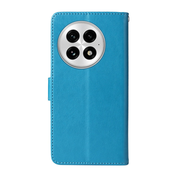 Funda de Cuero para OnePlus 13 con Diseño de Mariposas y Flores en Relieve (Azul)