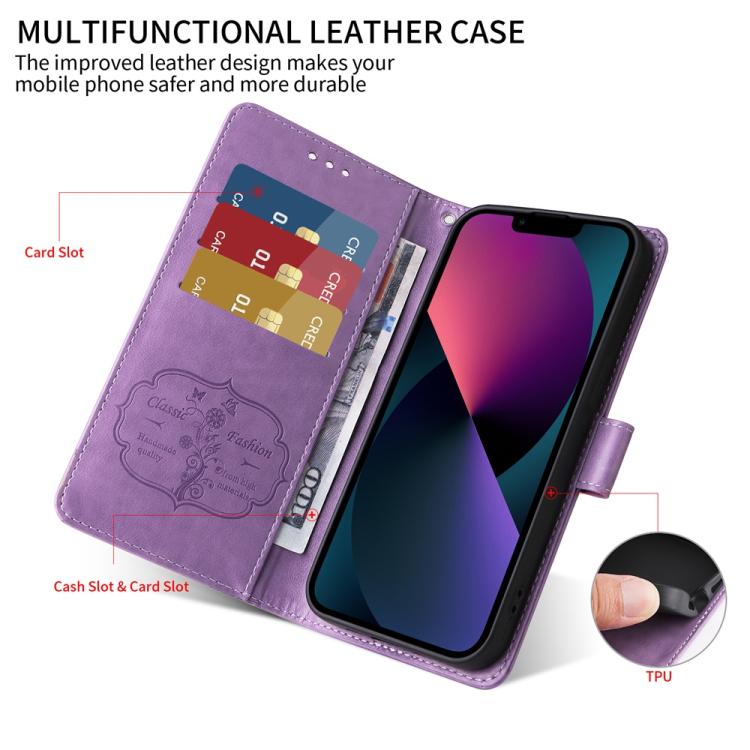Funda de Cuero OnePlus 13R Ace 5 Ace 5 Pro con Diseño de Mariposas y Flores en Relieve (Morado)