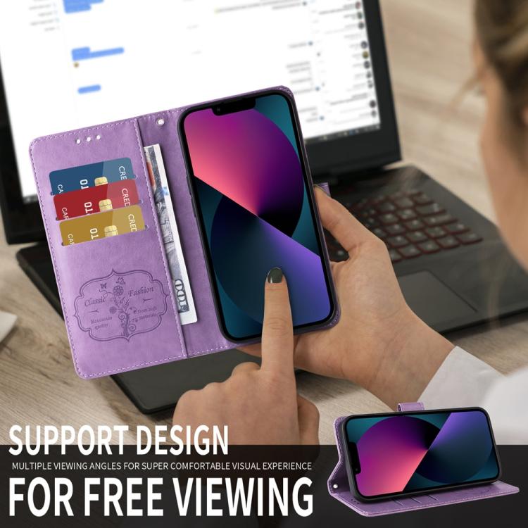 Funda de Cuero OnePlus 13R Ace 5 Ace 5 Pro con Diseño de Mariposas y Flores en Relieve (Morado)