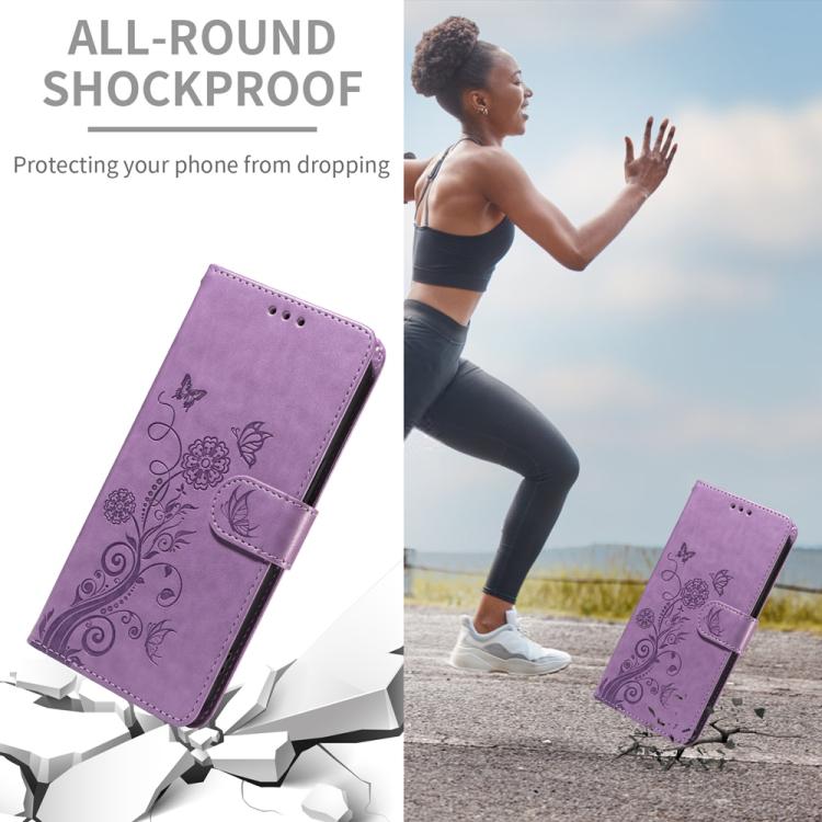 Funda de Cuero OnePlus 13R Ace 5 Ace 5 Pro con Diseño de Mariposas y Flores en Relieve (Morado)