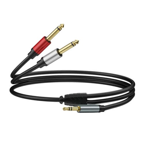 Cable Adaptador Audio Divisor en Y 3,5 mm TRS Estéreo a 6,35 mm TS Mono Dual Chapado en Oro (Negro) 1 m