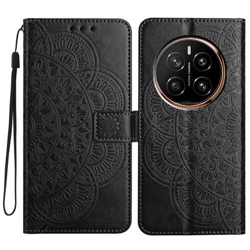 Funda de Cuero con Relieve Floral para Honor Magic7 Pro (Negra)