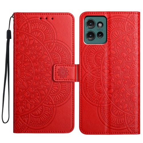 Funda de Cuero con Relieve Floral para Motorola Edge 50 5G (Roja)