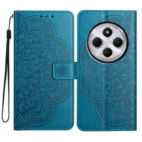 Funda de Cuero con Relieve Floral para Redmi A4 5G (Azul)