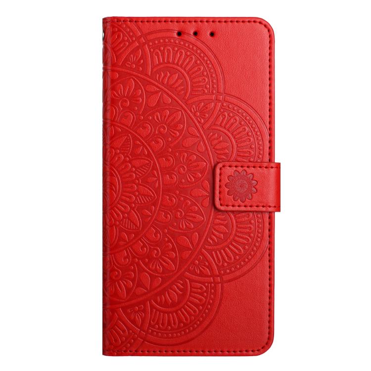 Funda de piel con relieve floral para Samsung Galaxy A17 5G (roja)