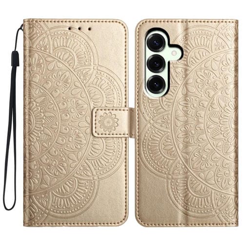Funda de piel con relieve floral para Samsung Galaxy A17 5G (dorada)