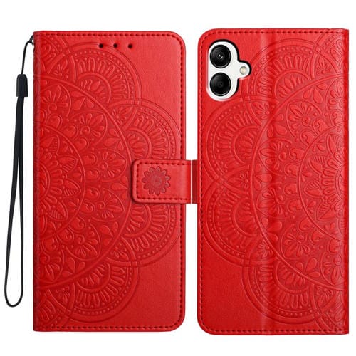 Funda de piel con relieve floral para Samsung Galaxy A07 5G (roja)