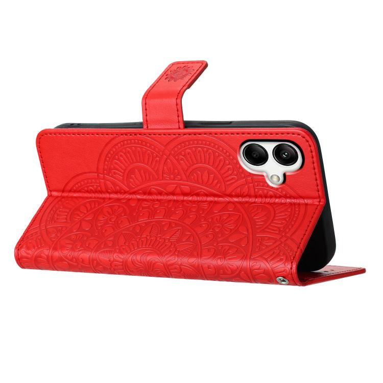 Funda de piel con relieve floral para Samsung Galaxy A07 5G (roja)