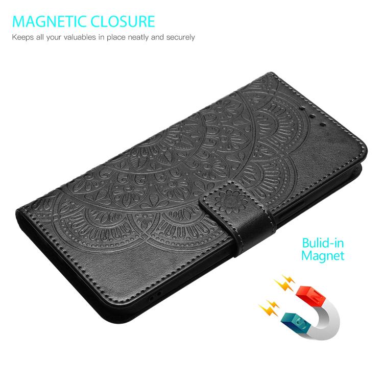 Funda de piel con relieve floral para Samsung Galaxy A07 5G (negra)