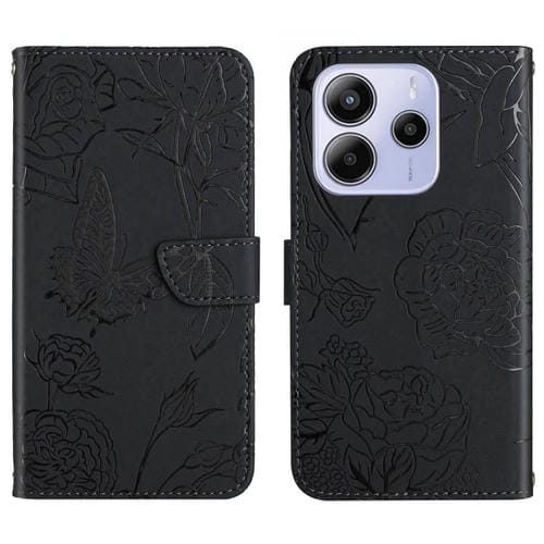 Funda de Cuero con Tapa y Diseño de Mariposa En Relieve para Redmi Note 14 4G (163,25mm) (Negro)
