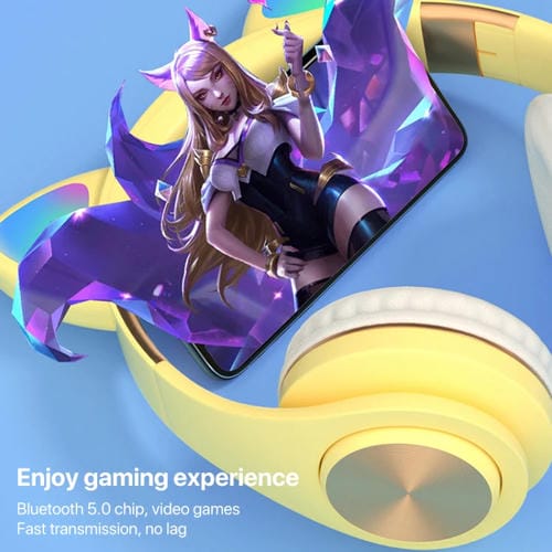 Auriculares inalámbricos Bluetooth con orejas de gato para juegos con luz (Azul)